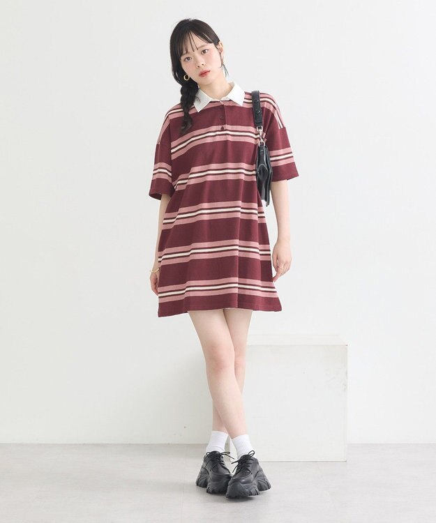 earth music&ecology レトロボーダーラガーミニワンピース Border Pink