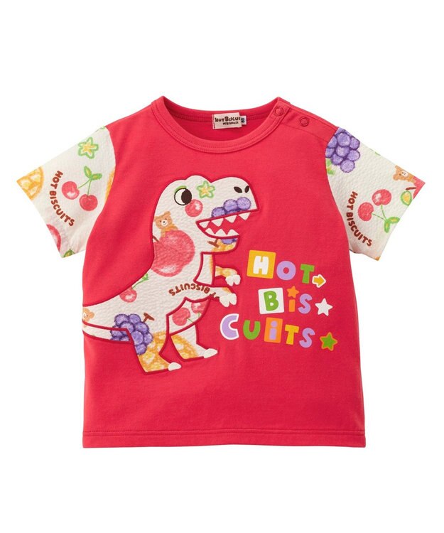 MIKI HOUSE HOT BISCUITS 【ビーンズ×フルーツシリーズ】【80-120cm】恐竜柄 半袖Tシャツ 赤