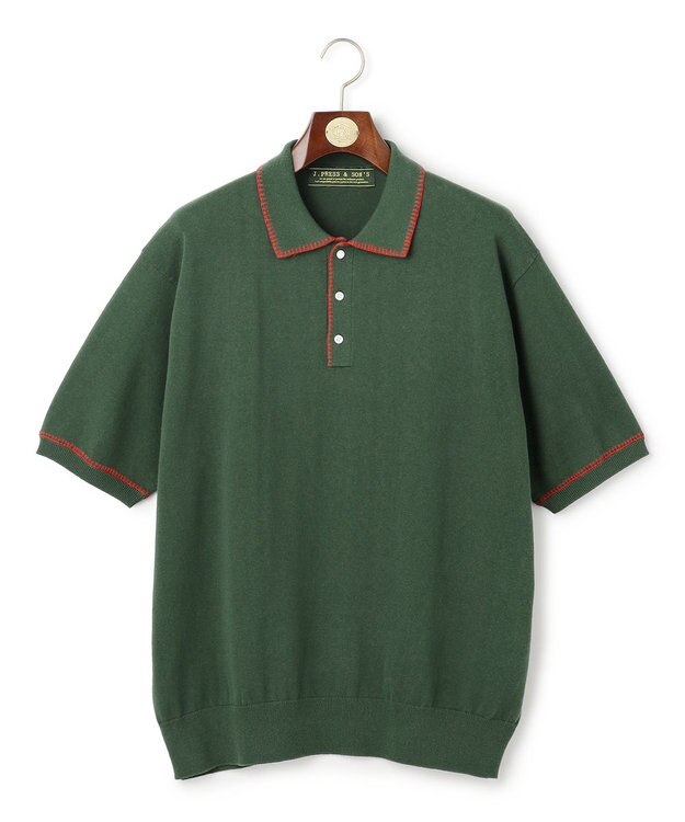J.PRESS MEN 【WEB・一部店舗限定】Blancket Stitch Knit Polo グリーン系
