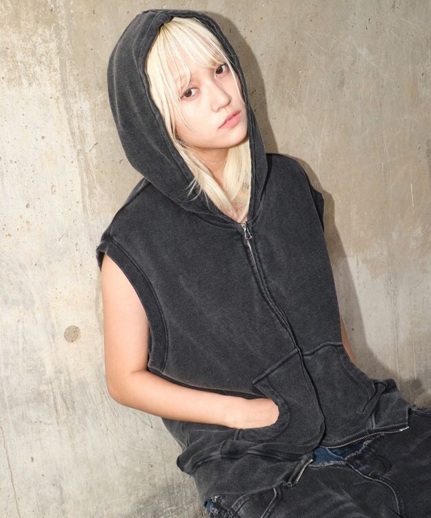 WEGO 【ユニセックス着用ITEM】ショートノースリーブZIPパーカー スミクロ