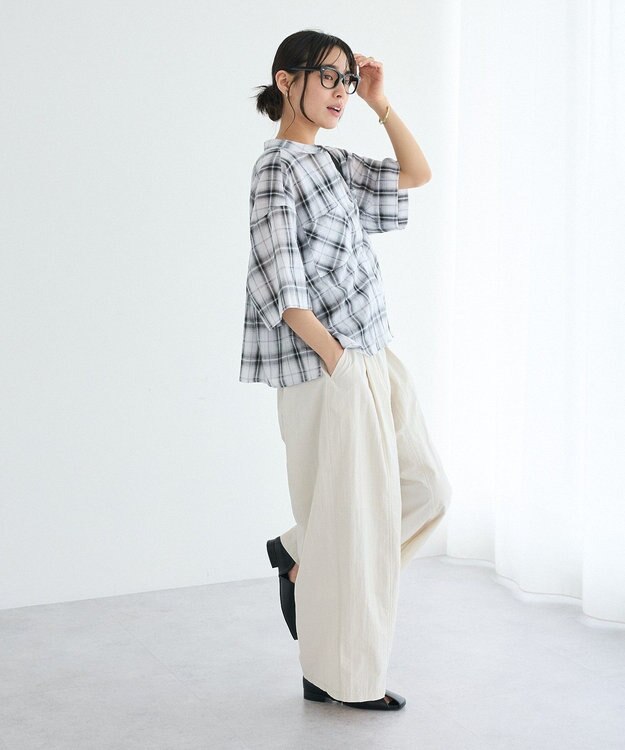 CRAFT STANDARD BOUTIQUE バックギャザーポンチョシャツ Check Ivory