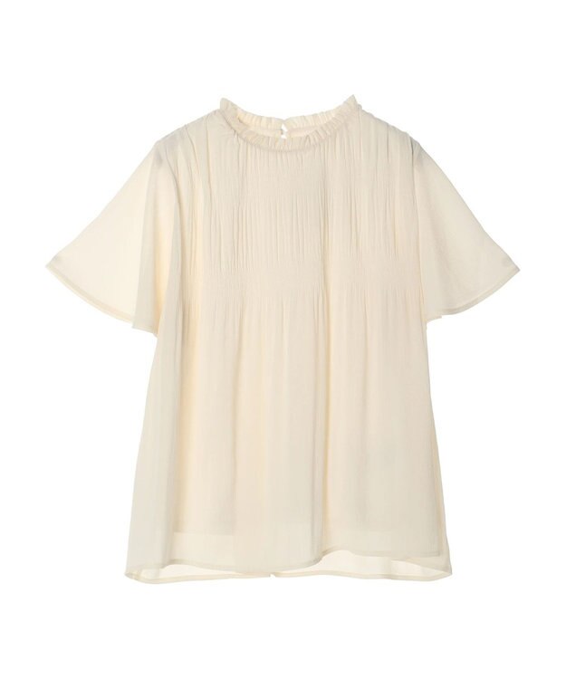 earth music&ecology マジョリカプリーツ半袖ブラウス Ivory