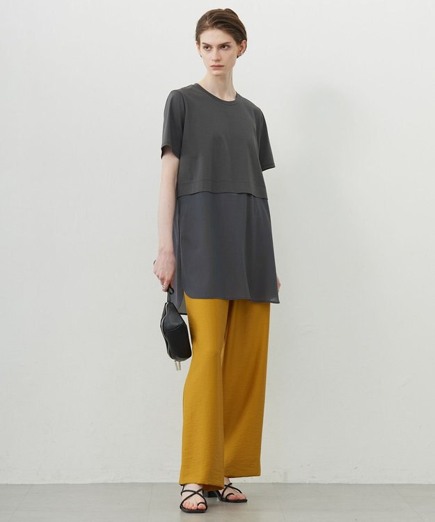 ICB L 【人気のため新色追加・UVケア・洗える】シアージャージーコンビ カットソー チャコール系