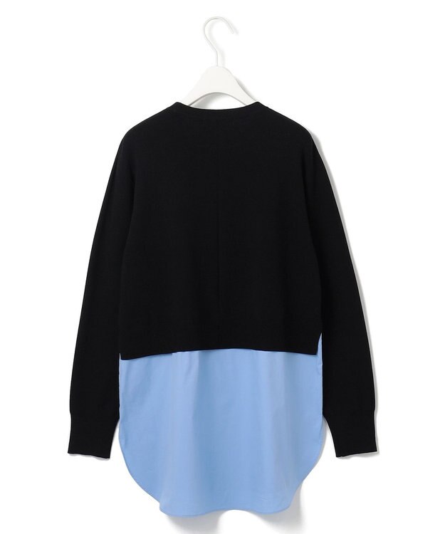 ICB L 【WEB&一部店舗限定カラーあり】クロスコンビ ニットプルオーバー ブラック×サックス系［WEB&一部店舗限定］