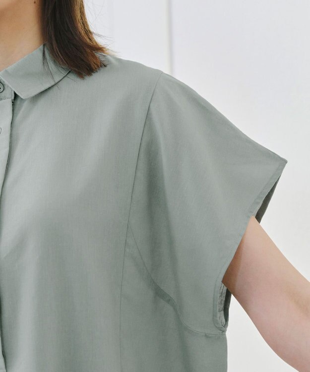 Tiaclasse 【洗える】フレンチスリーブリネンチュニックシャツ ミント