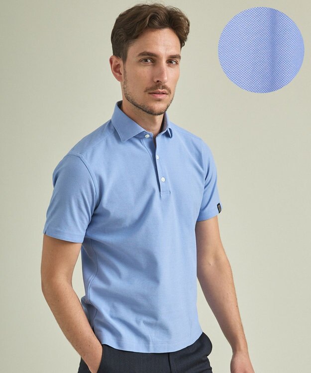 GOTAIRIKU 2年連続売上NO1【仕事で着られる】キレイめ 鹿の子ビズポロシャツ サックスブルー系