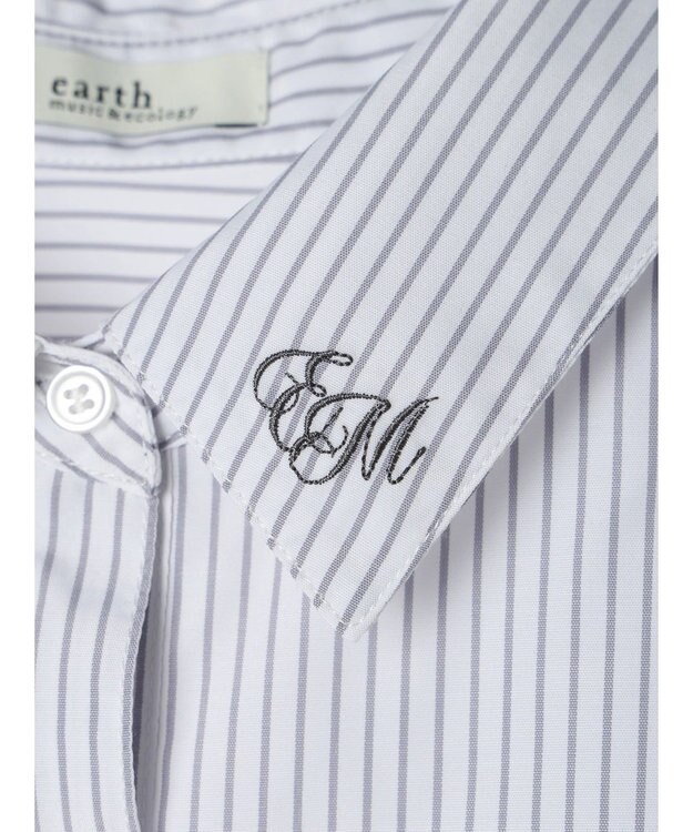 earth music&ecology ワンポイントロゴシャツ Stripe Gray