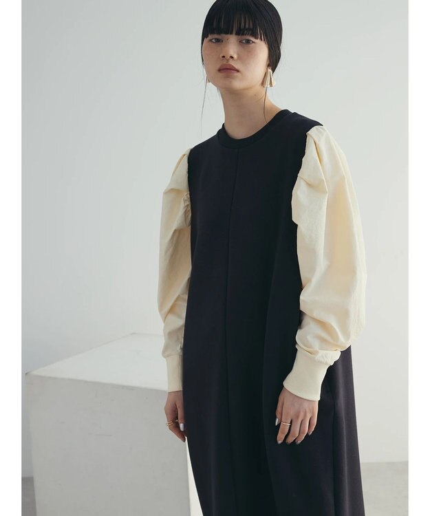 Green Parks armonia. リブ使いコクーンポンチワンピース Black