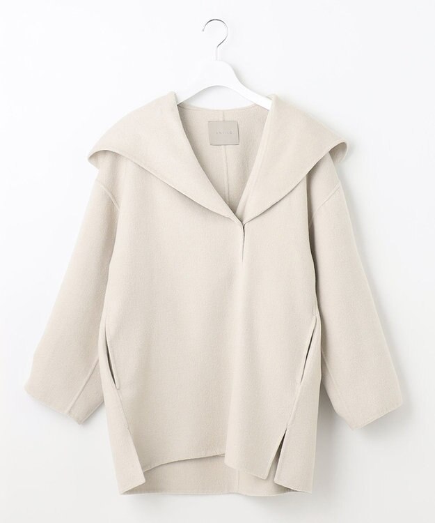 UNFILO 【撥水】ウール混リバー フーデットコート ベージュ系