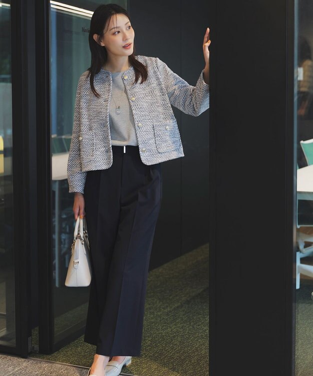 ANY SIS S ウーステッドエステル ワイドパンツ ネイビー