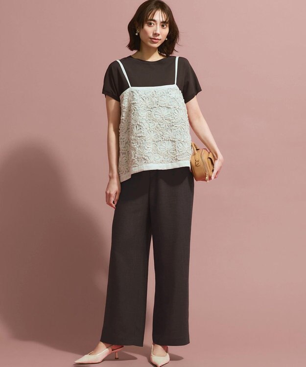 23区 【CanCam・CLASSY.掲載】リネンレーヨンストレッチ ワイドパンツ ダークブラウン系