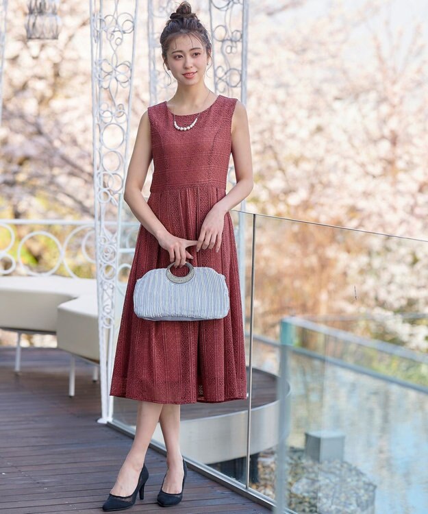 Tiaclasse 【新色追加・洗える】大人上品な総レースワンピース ピンク