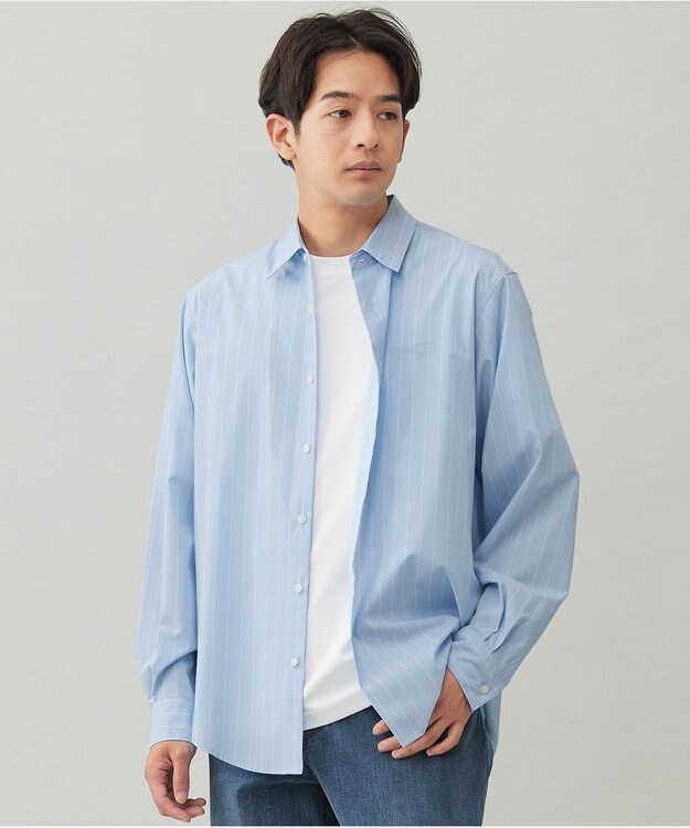 UNFILO MENS 【OCEANS 雑誌・web 掲載 / 男女兼用】TR デイリークリーンシャツ ブルー×オフストライプ