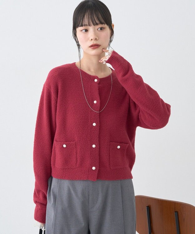earth music&ecology 【イージーケア】パウダーシャギークルーネックカーディガン Bordeaux