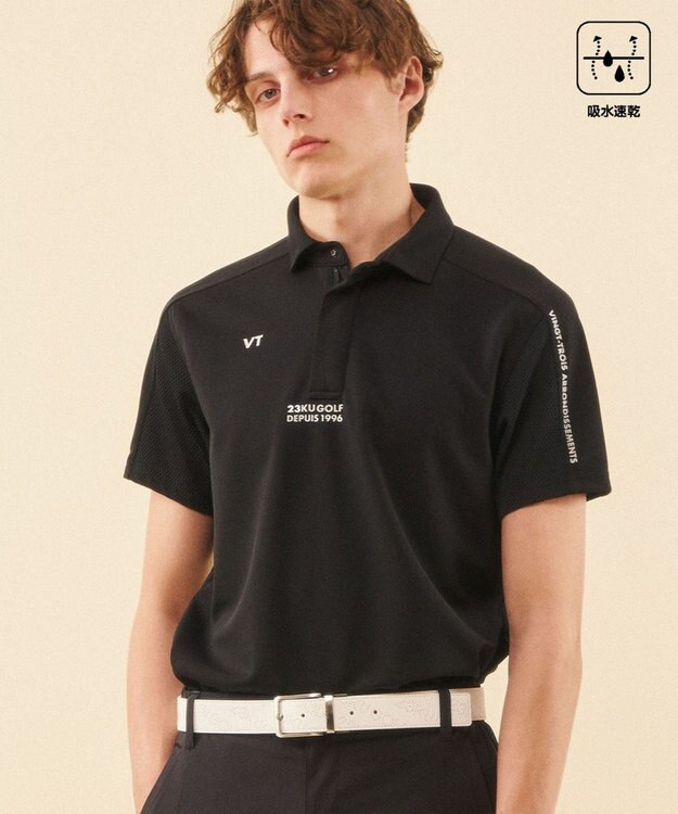 23区GOLF 【MEN】【吸水速乾】ポンチコンビ ポロシャツ ブラック系