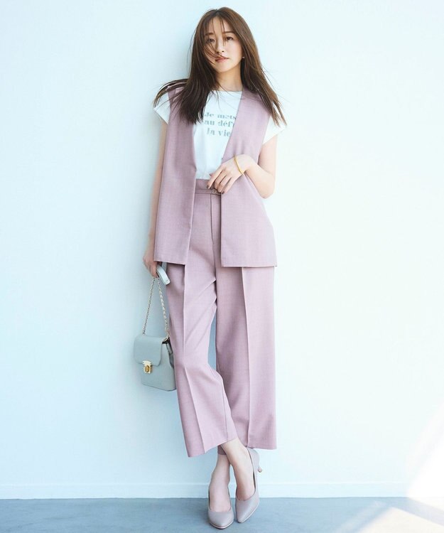 ANY SIS 【セットアップ対応】リネンライク ワイドパンツ ラベンダー