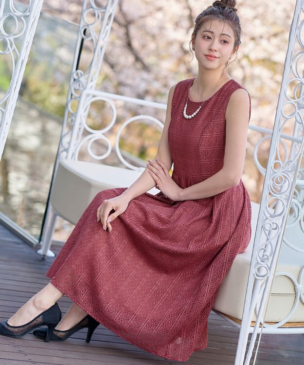 Tiaclasse 【新色追加・洗える】大人上品な総レースワンピース ピンク