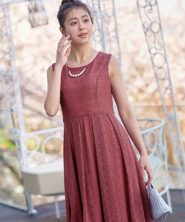 Tiaclasse 【新色追加・洗える】大人上品な総レースワンピース ピンク