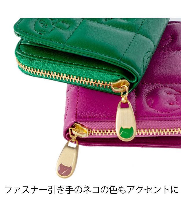 tsumori chisato CARRY ネコキルティング ラウンドファスナー2つ折り財布 グリーン