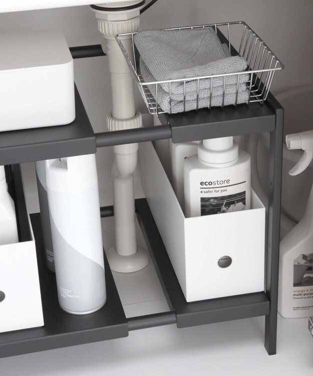 tower 伸縮シンク下ラック 2段 タワー D40 ブラック ブラック