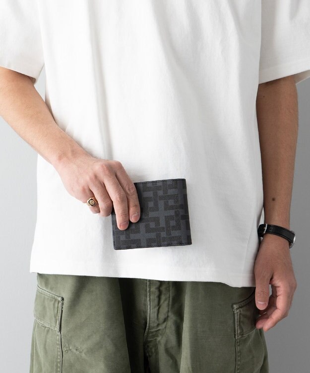 MIYABIYA La quoh with kirakaracho 角つなぎ プリントレザー 二つ折り財布 玄（ブラック）