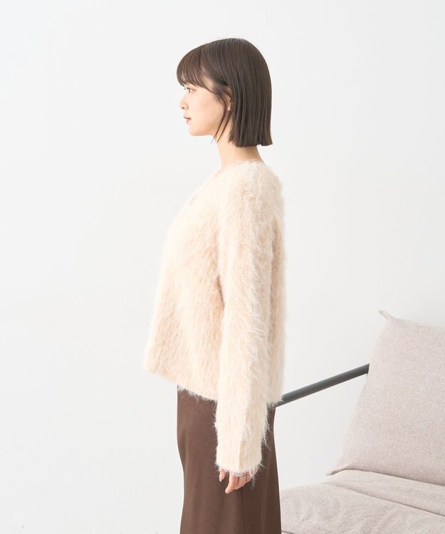 earth music&ecology クルーネックシャギーカーディガン ライトベージュ