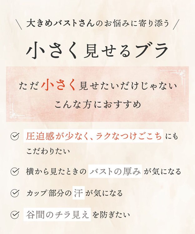 Wing ブラジャー コンパクトにバストメイク 高さをおさえる 【小さく見せるブラ】 Gカップまで対応 大きいサイズ ブラ KB6100 ウイング／ワコール グレー