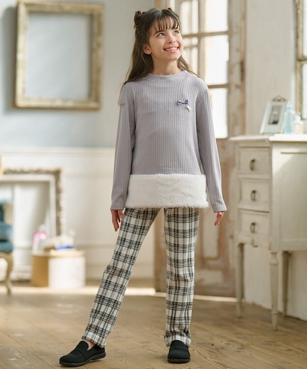 組曲 KIDS 【110-140㎝】ファー トレーナー ライトグレー系