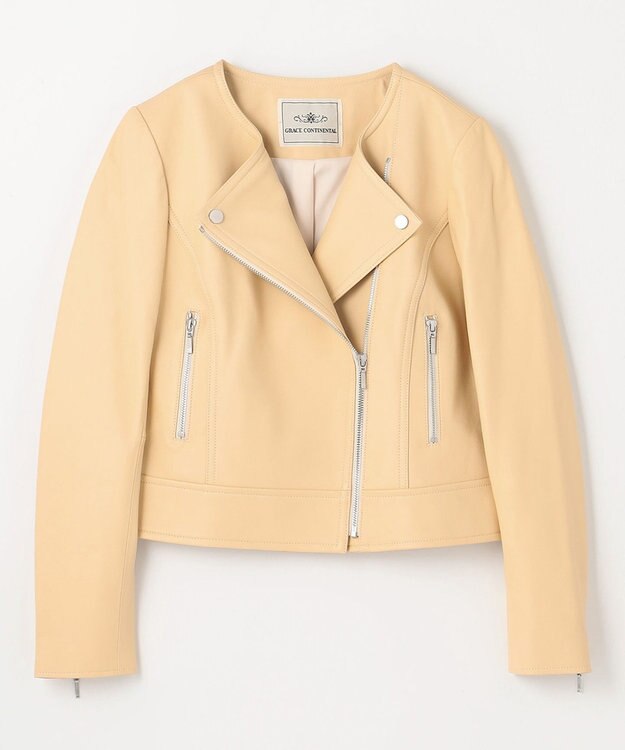 GRACE CONTINENTAL ノーカラーレザーライダースジャケット イエロー