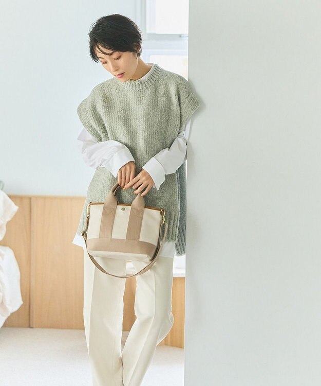 TOPKAPI 【Breath TOPKAPI】スコッチグレイン ネオレザー ミニ トート バッグ ショルダー付き S ペールベージュ