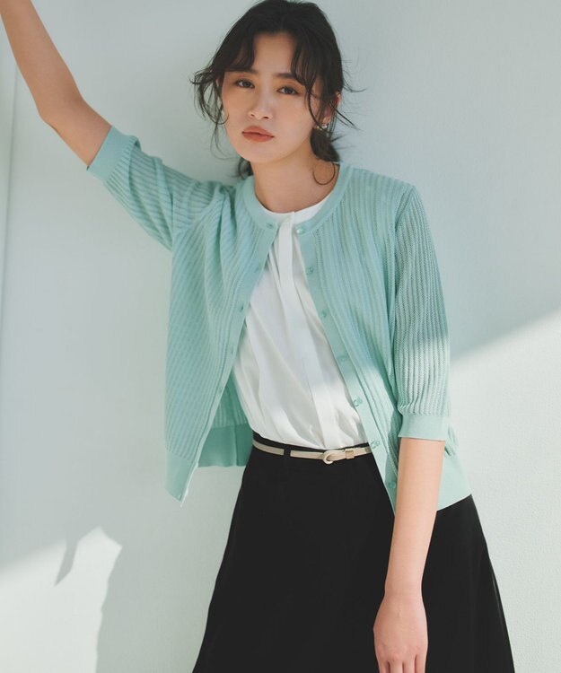 組曲 L 【先行予約・前後着用可】レーシーニット カーディガン ミントブルー系