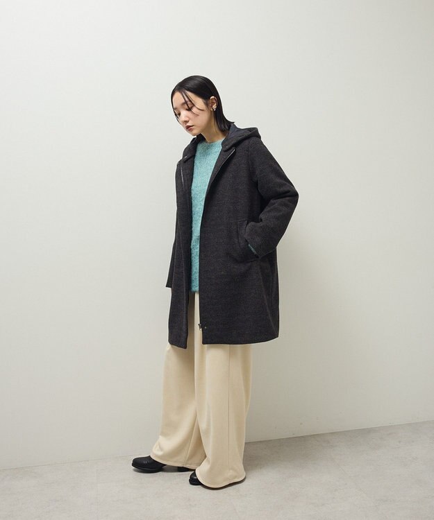 Green Parks ２ｗａｙフード取り外しＡラインコート Charcoal Gray