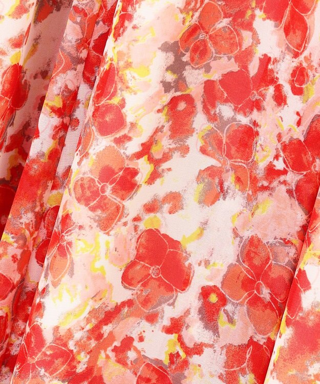 自由区 【ウエストゴム・洗える】オルタンシアフルールプリント スカート オレンジ