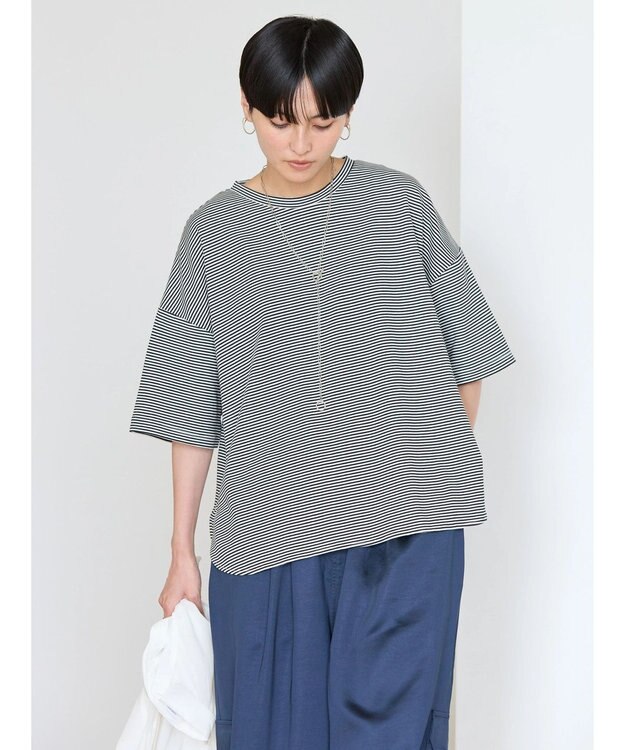 AMERICAN HOLIC 接触冷感裾ラウンドカットプルオーバー Border Black