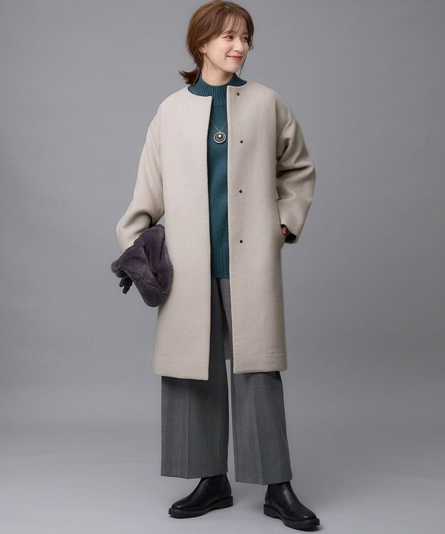 ANY 【ウエストゴム/リントラク加工/裏起毛/ストレッチ】シークレットウォーム　ワイドパンツ チャコールチェック