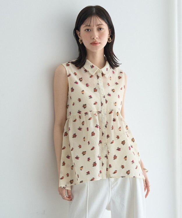 YECCA VECCA シアージャガードペプラムブラウス Ivory