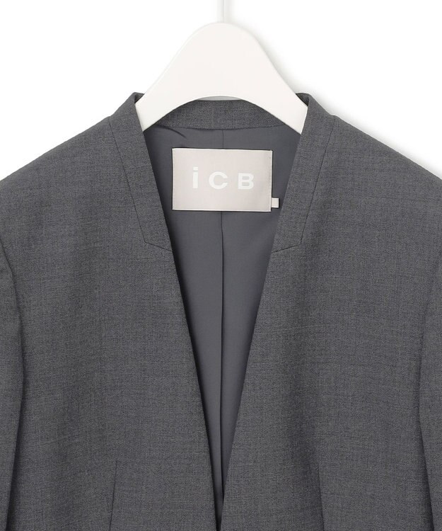 ICB L 【セットアップ対応】ウールストレッチ ノーカラージャケット チャコール系
