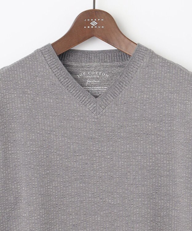 JOSEPH ABBOUD 【キングサイズ・オーガニックコットン使用】JOE COTTONサッカーVネック Tシャツ ライトグレー系