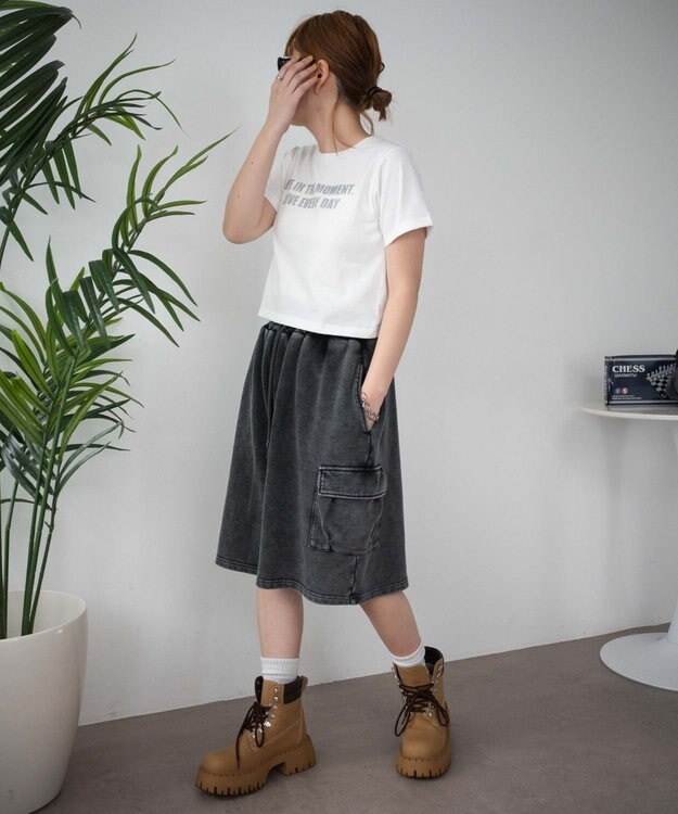 WEGO 【ウエストゴム】スウェットカーゴハーフパンツ スミクロ