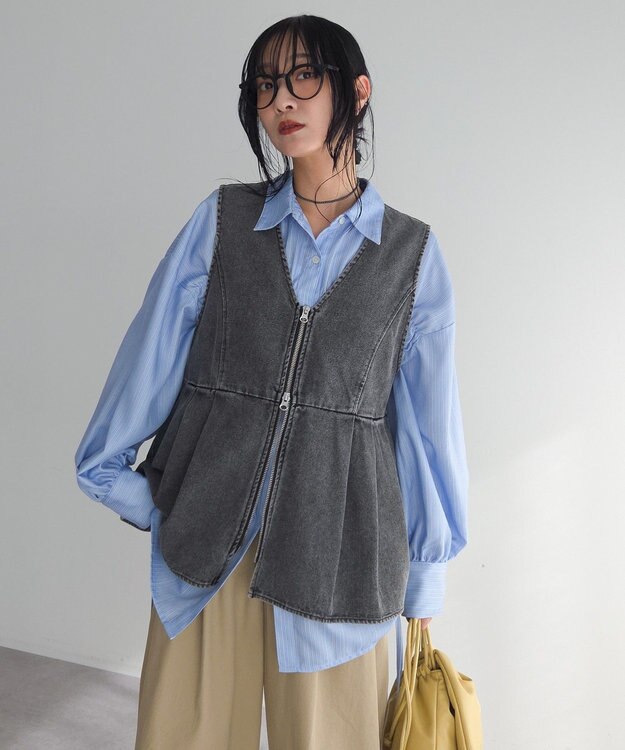 Green Parks デニムペプラムジレ Black