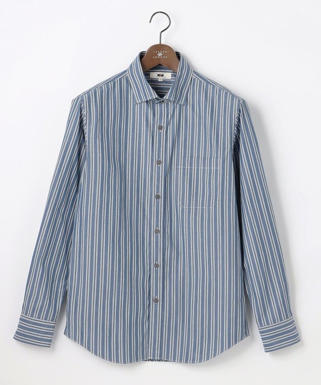 JOSEPH ABBOUD 【シルク混・上質】シルクコットンストライプ シャツ ネイビー系1