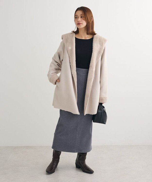 Green Parks フーディガウンコート Light Beige