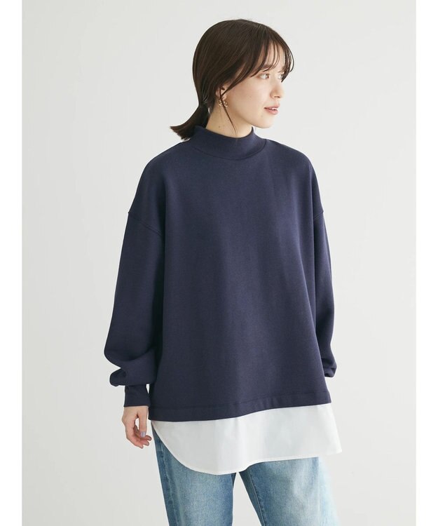 Green Parks 裏起毛ドッキングチュニック Navy