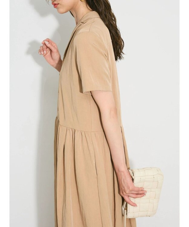 Green Parks ローウエスト切替開襟シャツワンピース Beige