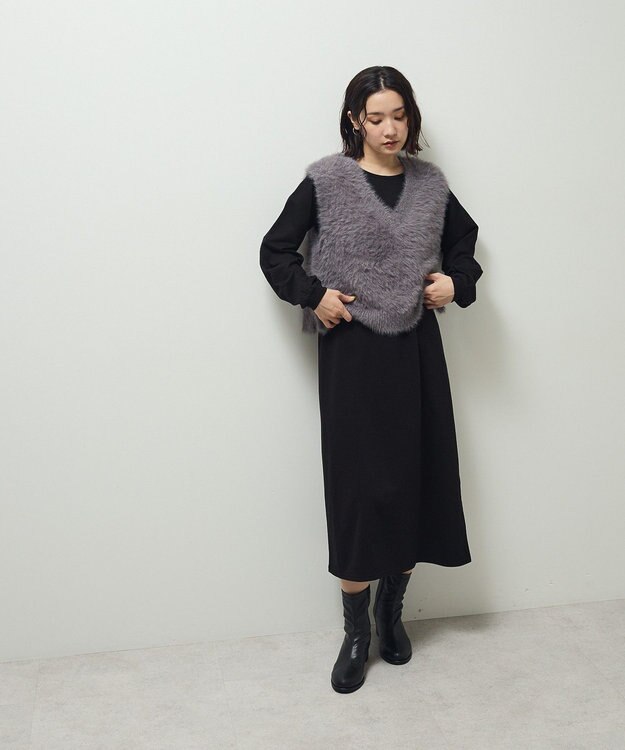 Green Parks ＳＥＴ２点ラメフェザーベスト＋ミニ裏毛ワンピース Gray