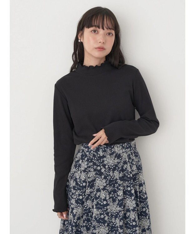 earth music&ecology チェーンリブハイネックプルオーバー Black