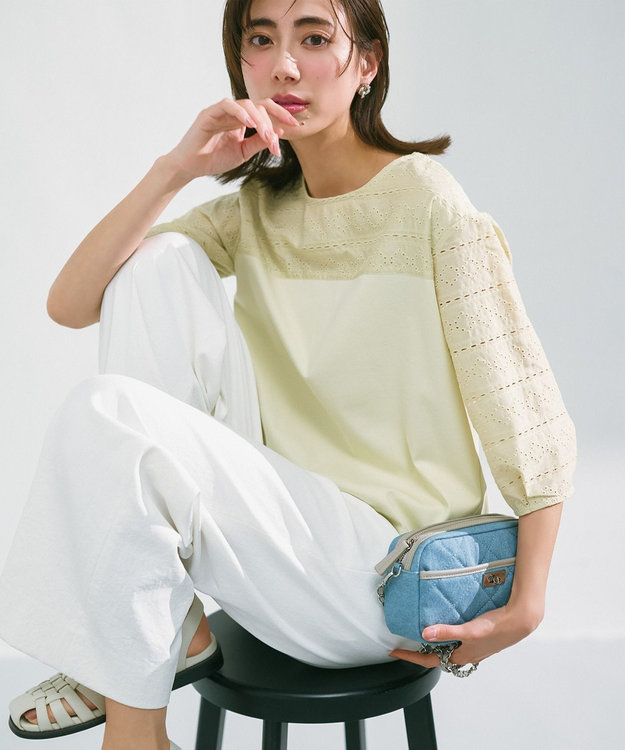 J.PRESS LADIES 【洗える】スムースジャージー 刺繍 カットソー ライム系