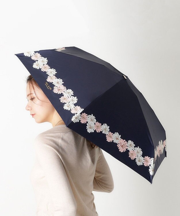 MOONBAT 【WEB限定/一級遮光99.99%】晴雨兼用折りたたみ日傘 ポール&ジョー(PAUL & JOE ACCESSOIRES)クリザンテーム/バイカラー 雨の日OK 遮熱 簡単開閉 UV 晴雨兼用 ネイビーブルー
