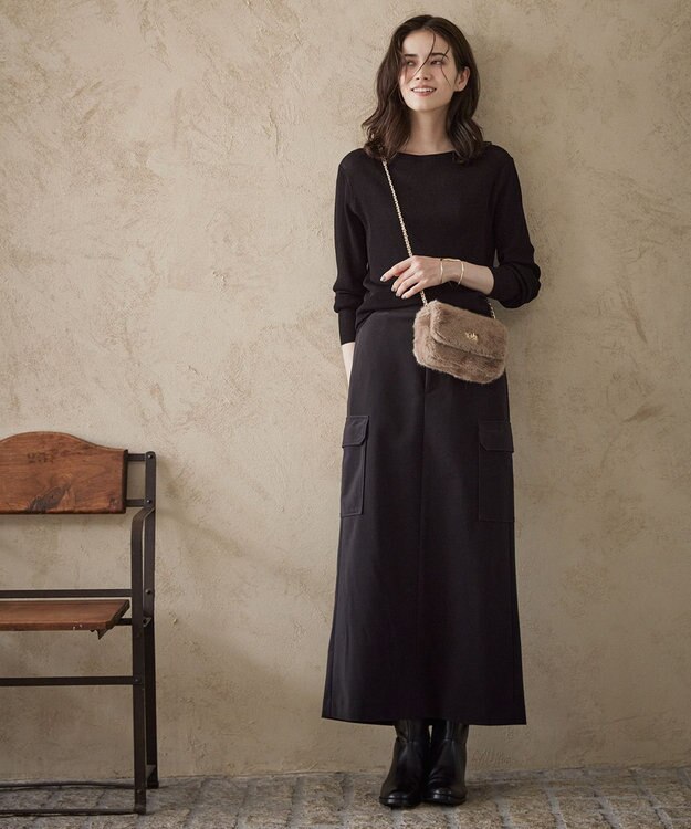 23区 S 【SLOW/一部店舗限定】シアーリブ ボートネックニット ブラック系