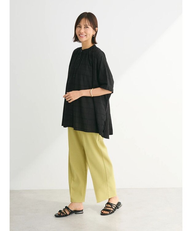 Green Parks インド綿 チェックドビーブラウス Black